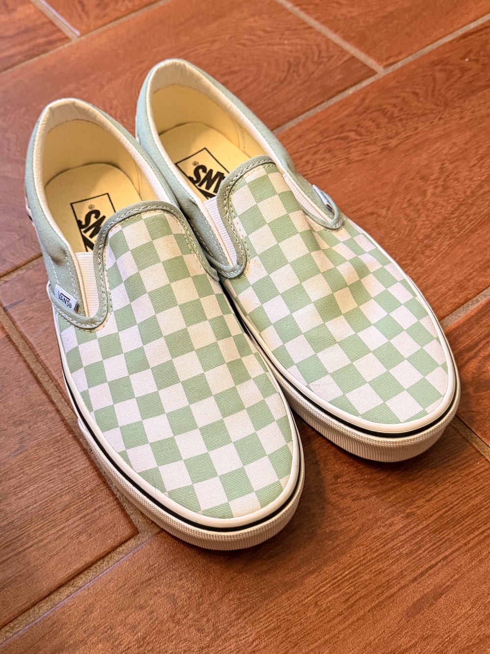 Vans Slip-On Checkerboard Sneakers - Mint/White